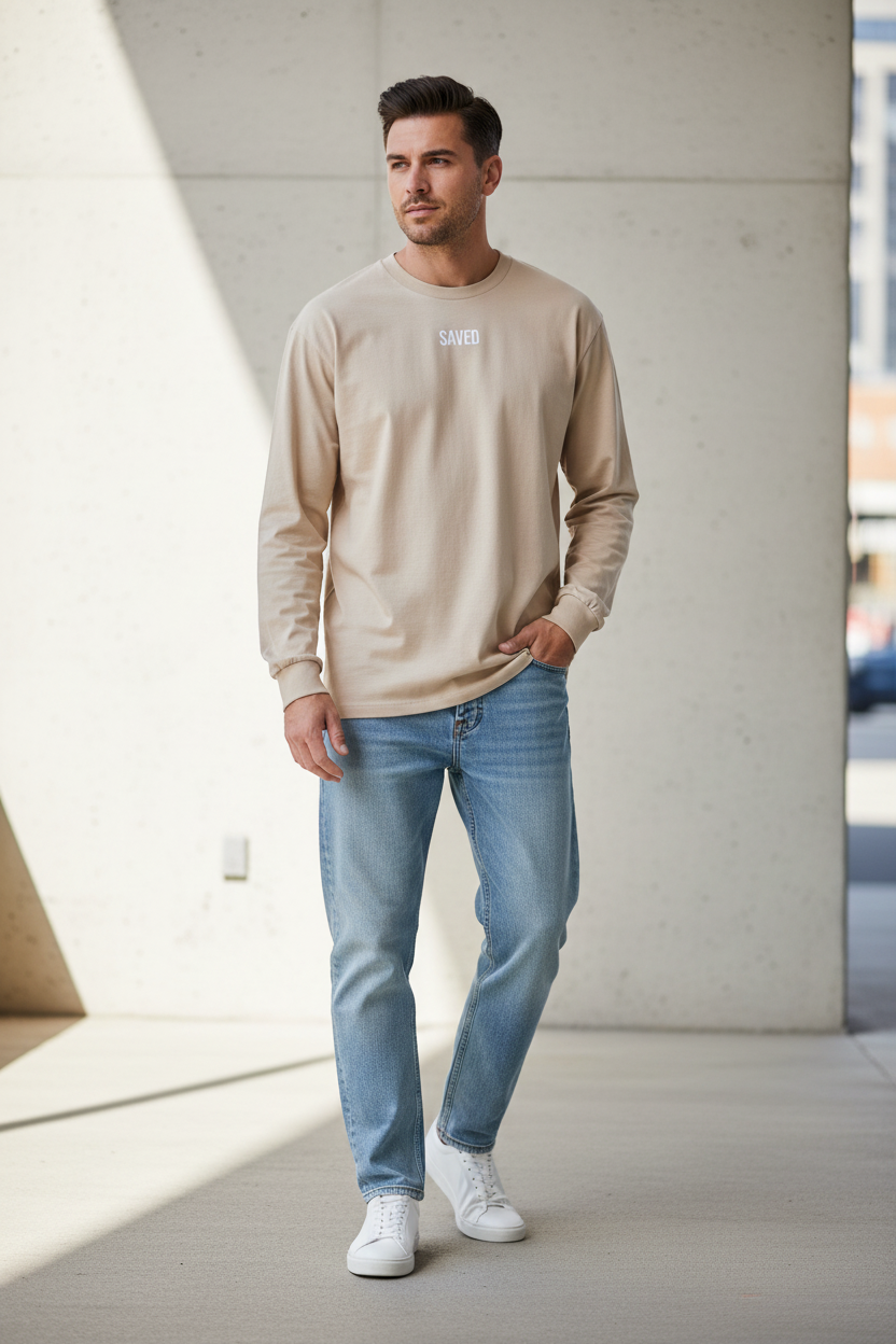 Camiseta manga larga beige SAVED