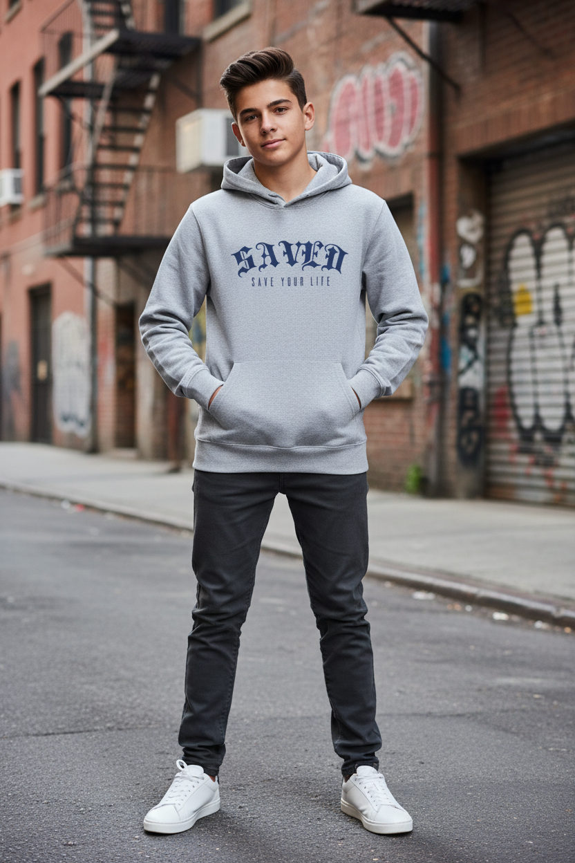 Chico adolescente - SAVED Save Your Life gris