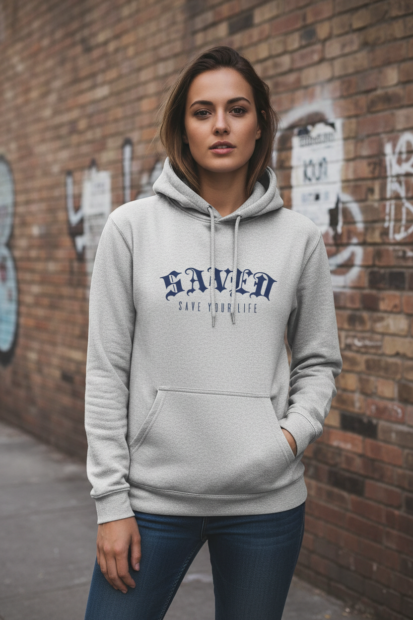 Modelo femenino sudadera gris - Vista frontal