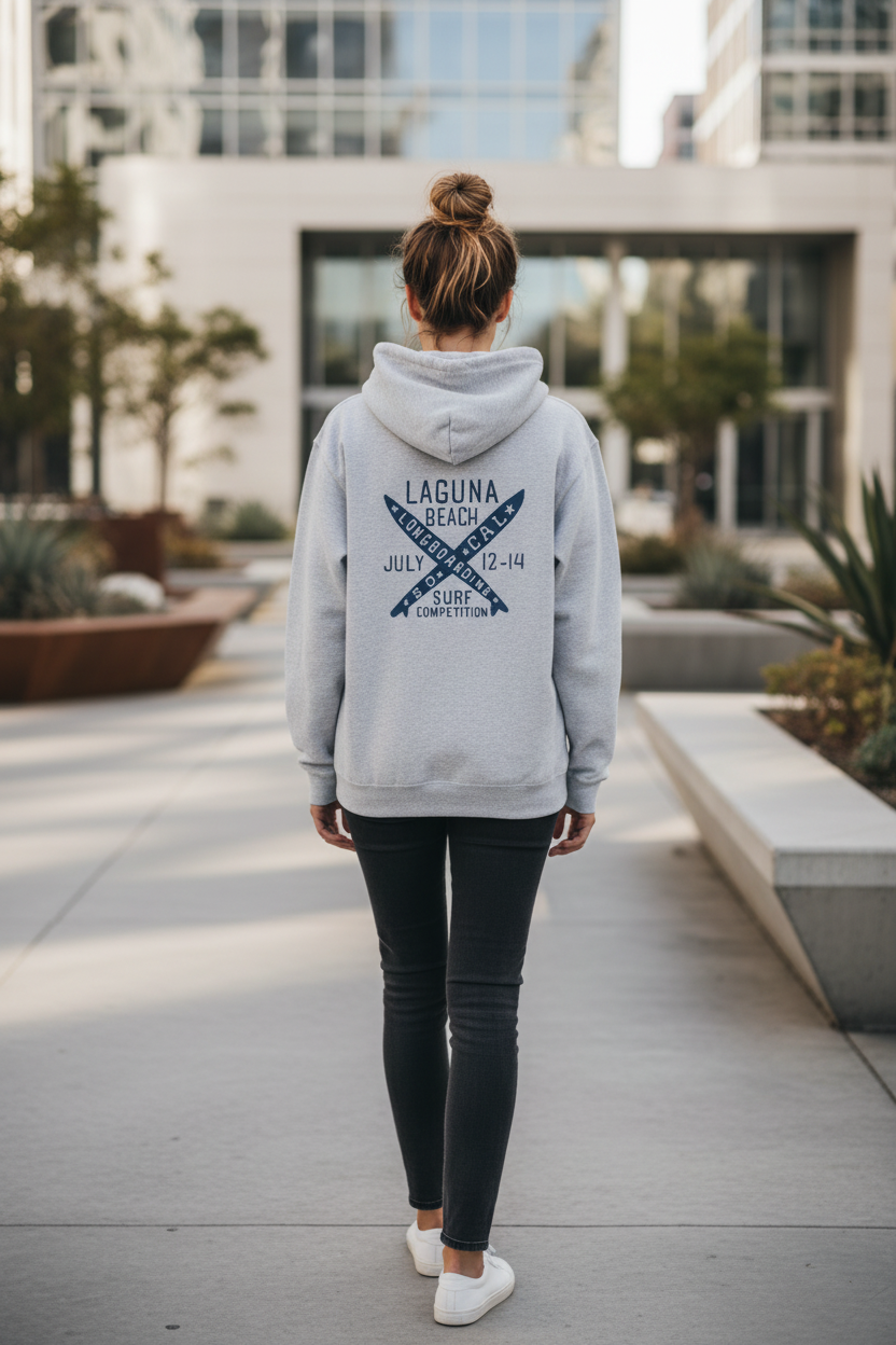 Modelo femenino sudadera gris - Vista trasera