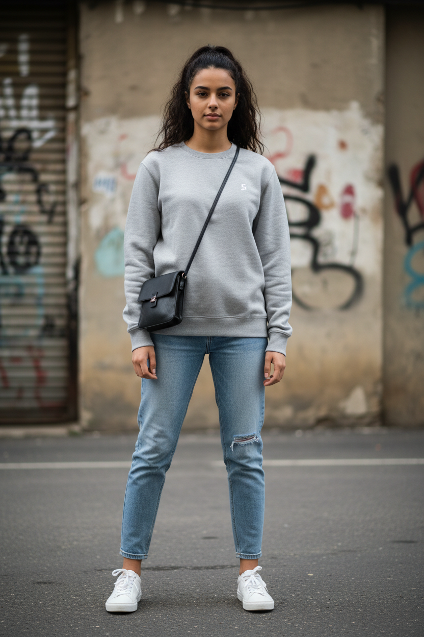 Modelo femenino sudadera gris