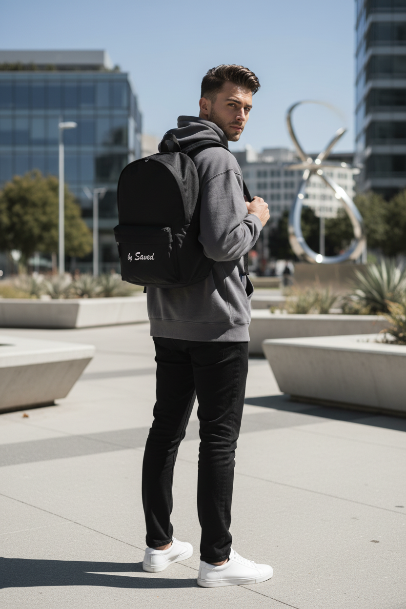 Modelo masculino mochila negra
