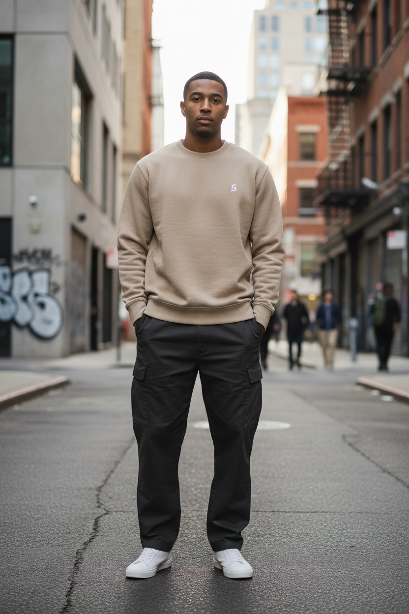 Modelo masculino sudadera beige