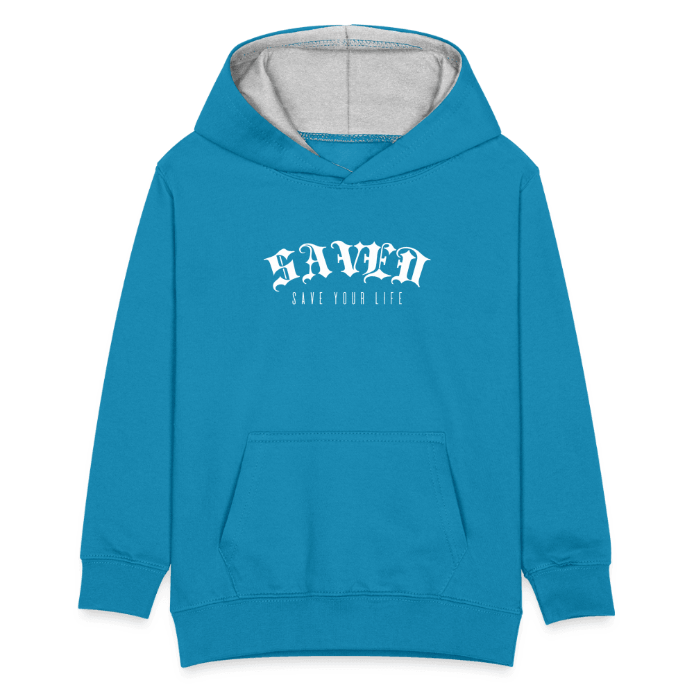 Kids’ Contrast Hoodie 01 - peacock blue/heather grey